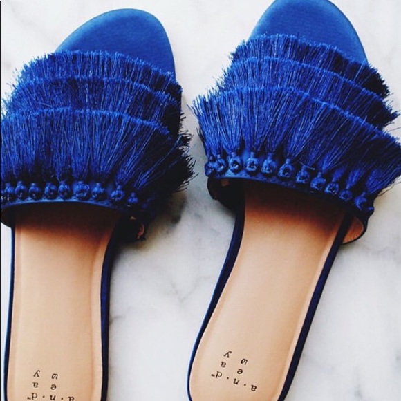 Shoes - Royal Blue Flat Slide Sandal Tassel vamp 8.5, NEW